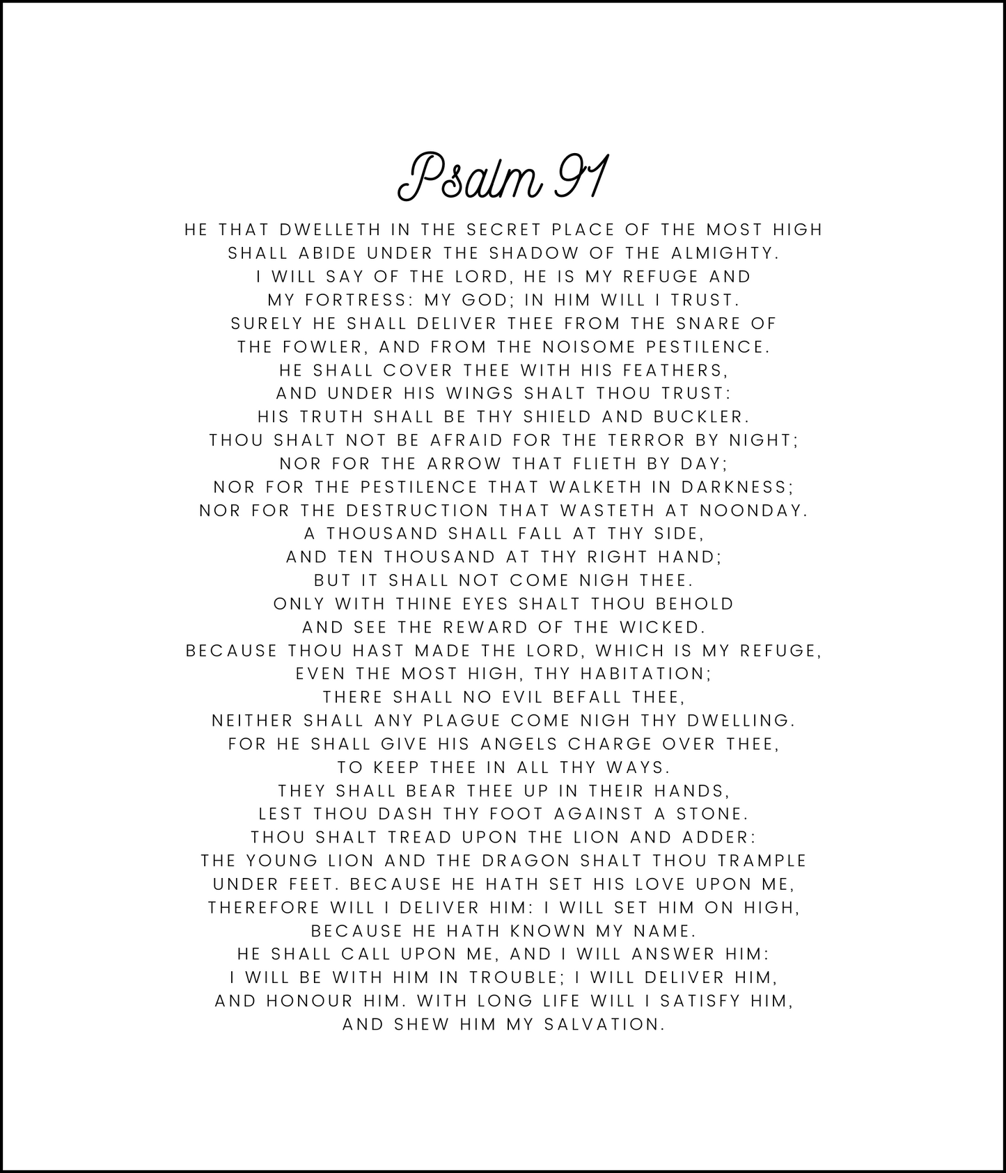 Psalm 91 KJV Precut Cotton Quilt Panel – Inspirational Fabric for Quilting & Crafts | White Cotton | 11.5" x 14"