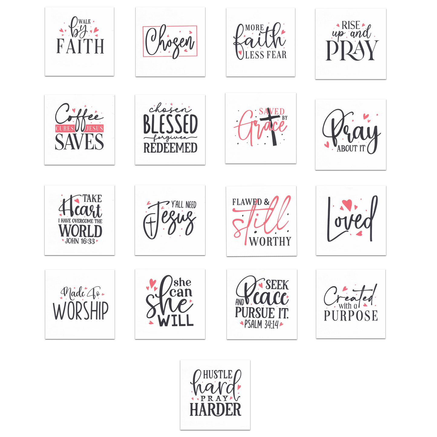 17 Inspirational Faith-Based Precut Quilt Squares Fabric Charm Pack