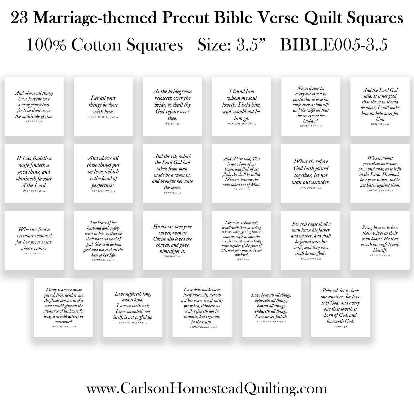 Wedding & Love Bible Verse Fabric Charm Pack – Set of 23 Precut Quilt Squares