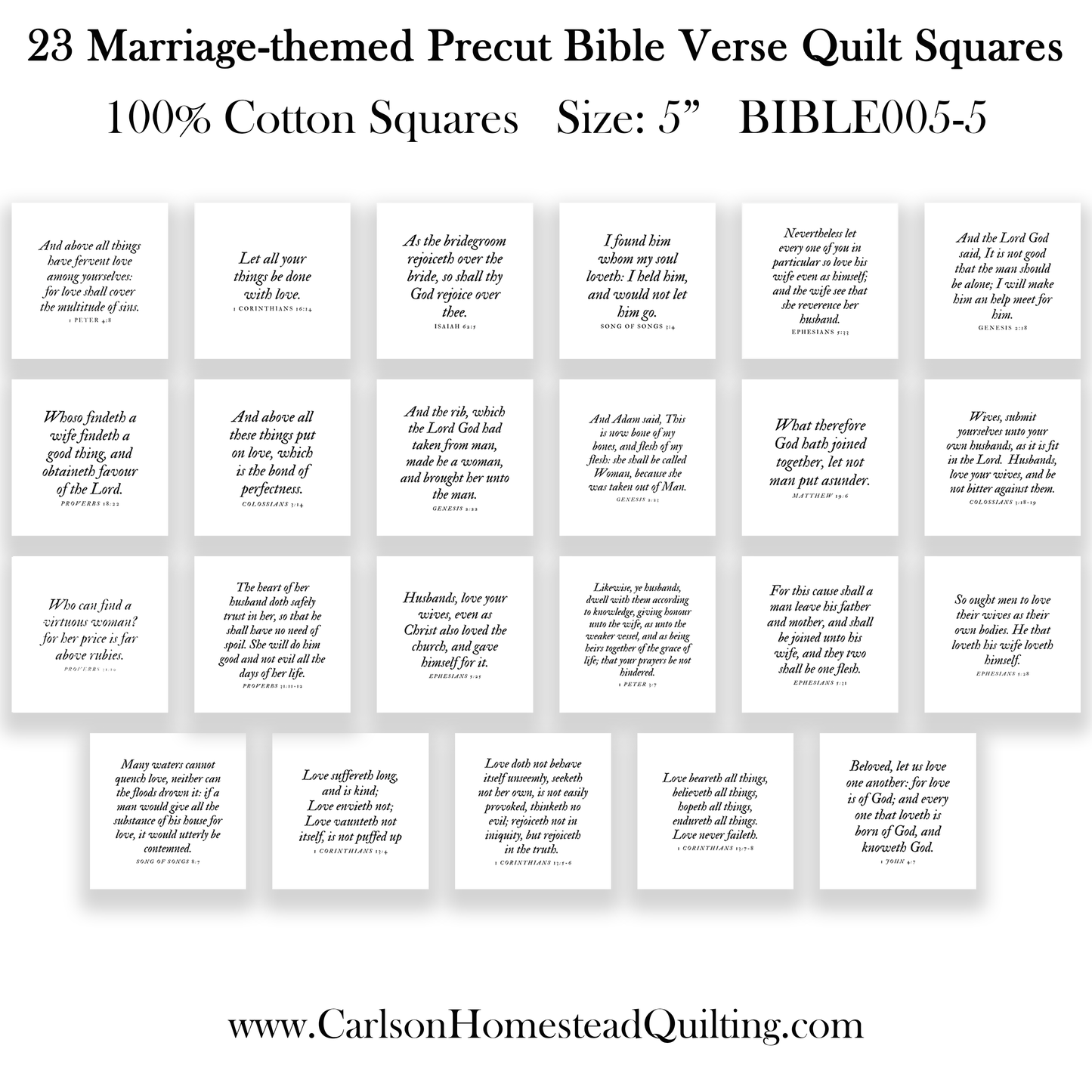 Wedding & Love Bible Verse Fabric Charm Pack – Set of 23 Precut Quilt Squares