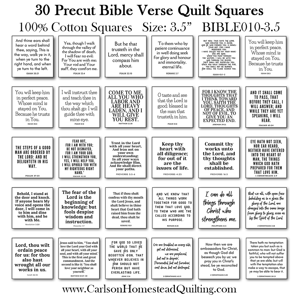30 Precut Bible Verse Quilt Squares, Christian Fabric Charm Pack