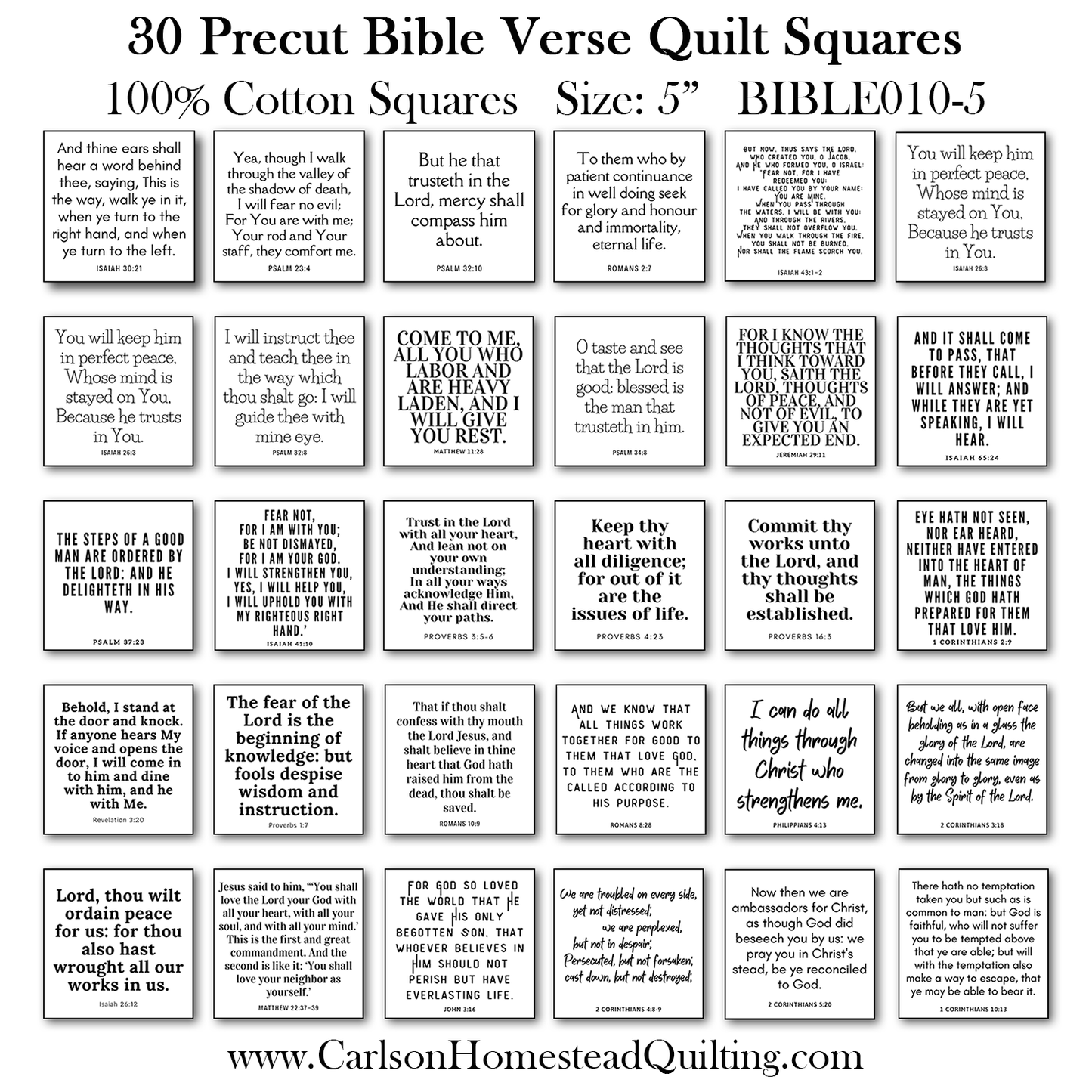 30 Precut Bible Verse Quilt Squares, Christian Fabric Charm Pack