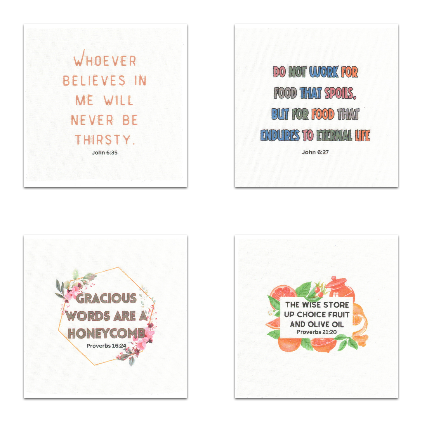 Set of 20 Food-Themed Bible Verse Quilt Squares