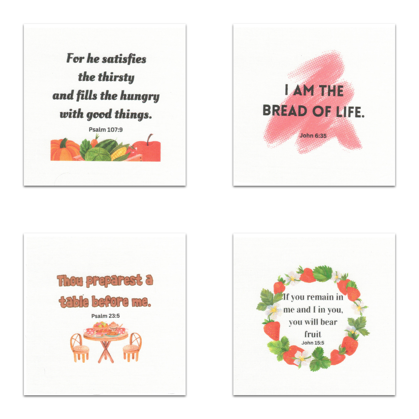 Set of 20 Food-Themed Bible Verse Quilt Squares