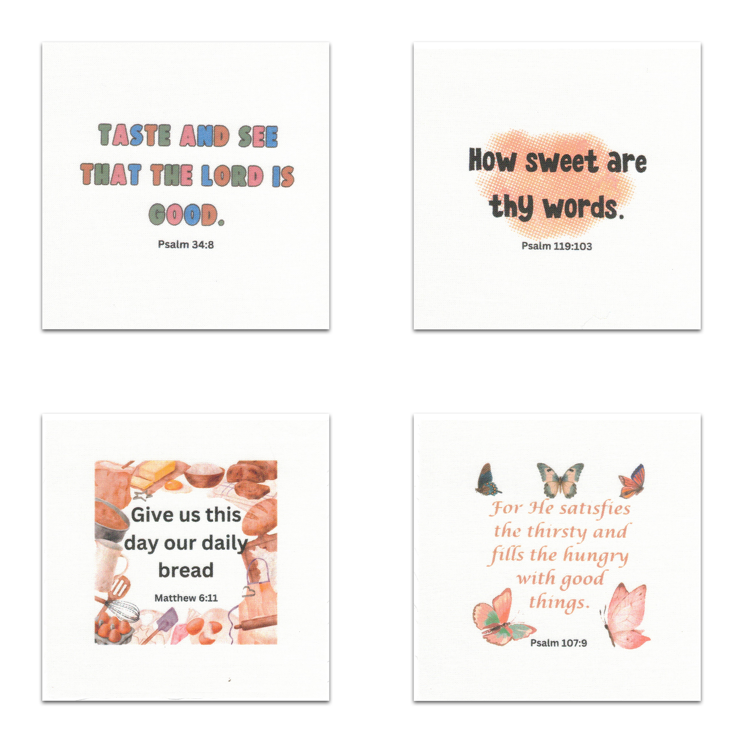 Set of 20 Food-Themed Bible Verse Quilt Squares