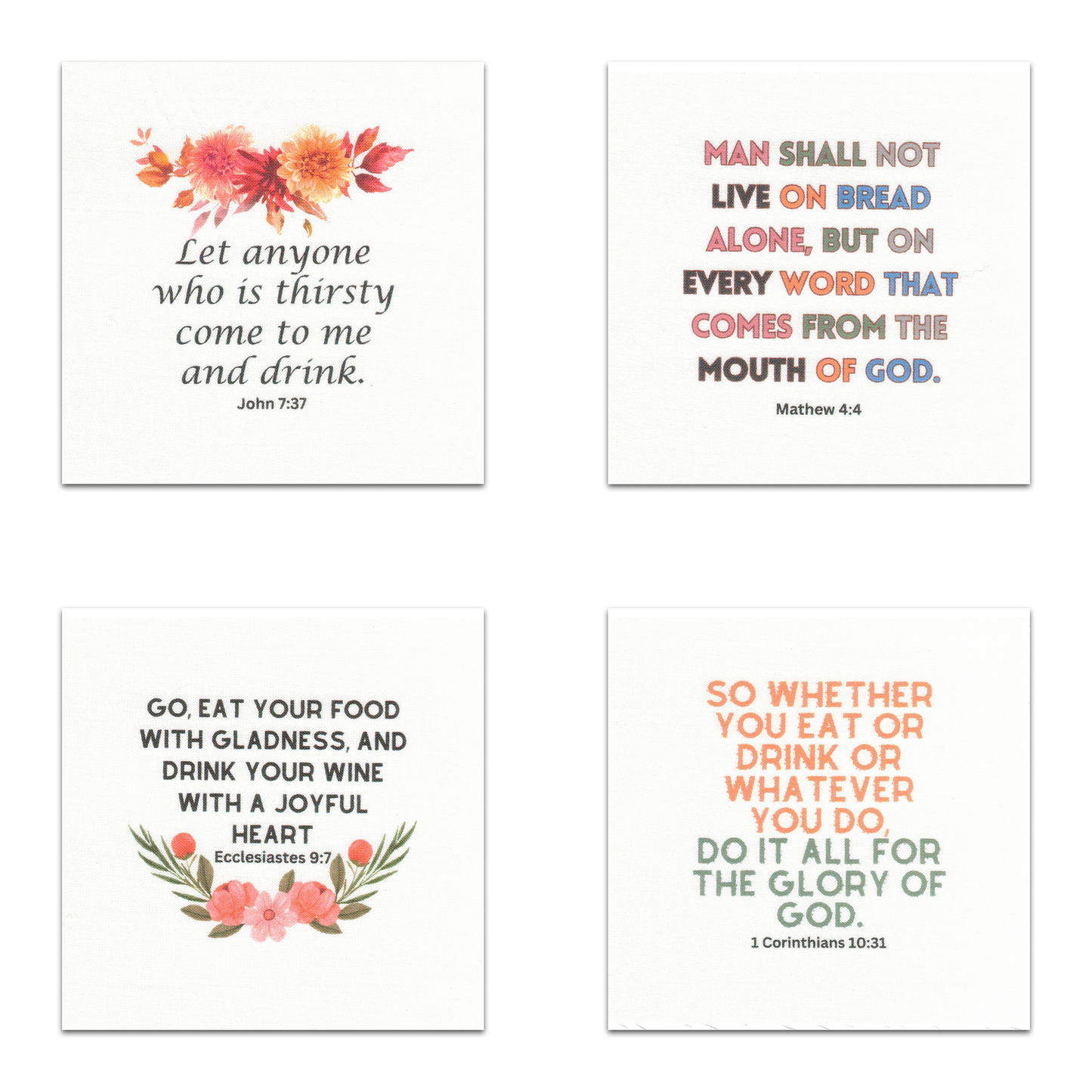 Set of 20 Food-Themed Bible Verse Quilt Squares