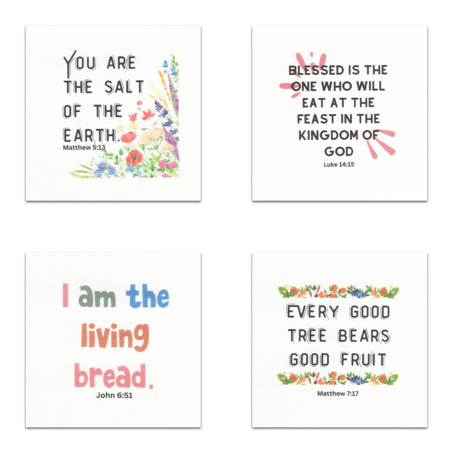 Set of 20 Food-Themed Bible Verse Quilt Squares