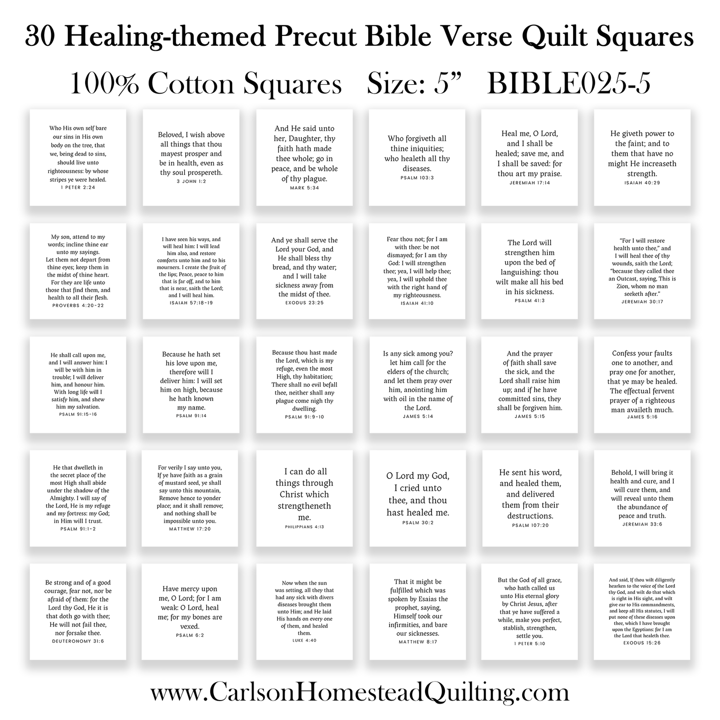 Healing Bible Verses Fabric Charm Pack - 30 Precut Quilt Squares