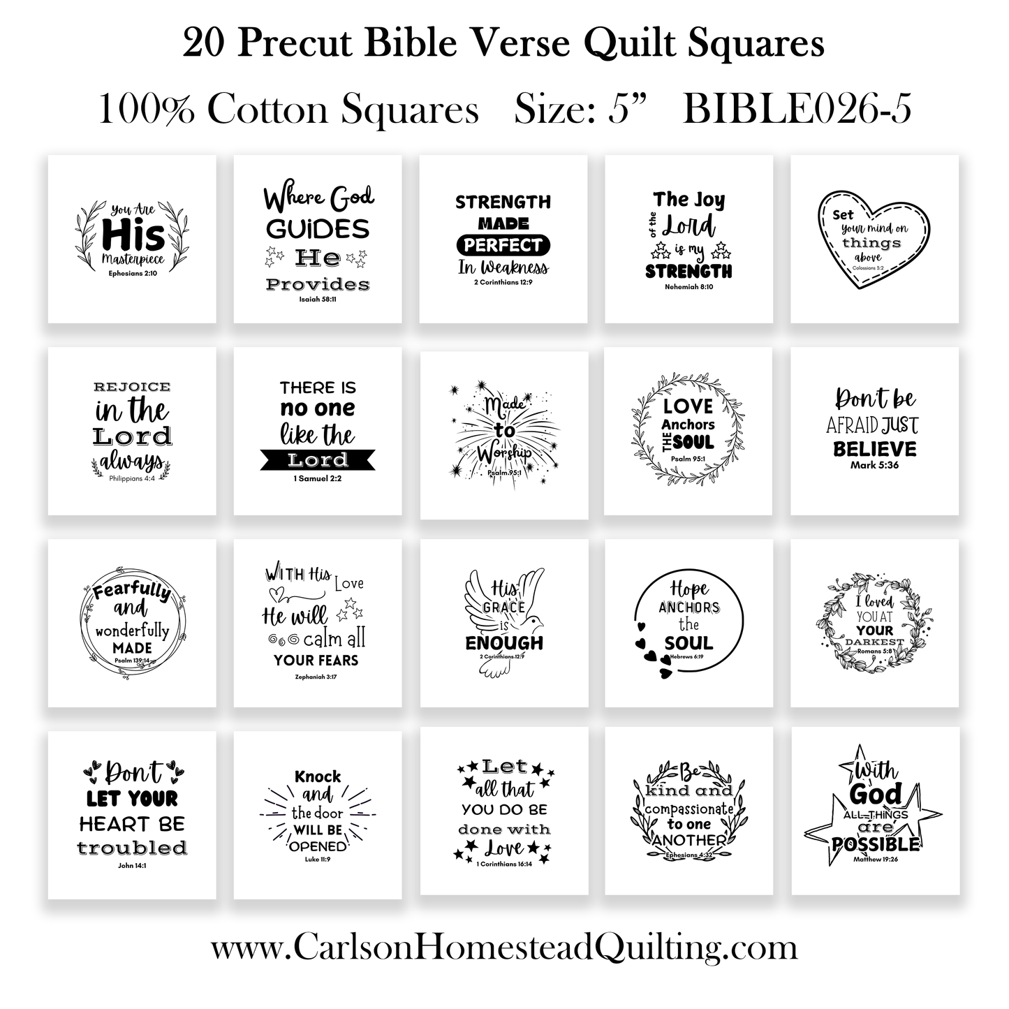 20 Scripture Bible Precut Quilt Squares - Fabric Charm Pack