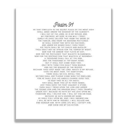 Psalm 91 KJV Precut Cotton Quilt Panel – Inspirational Fabric for Quilting & Crafts | White Cotton | 11.5" x 14"