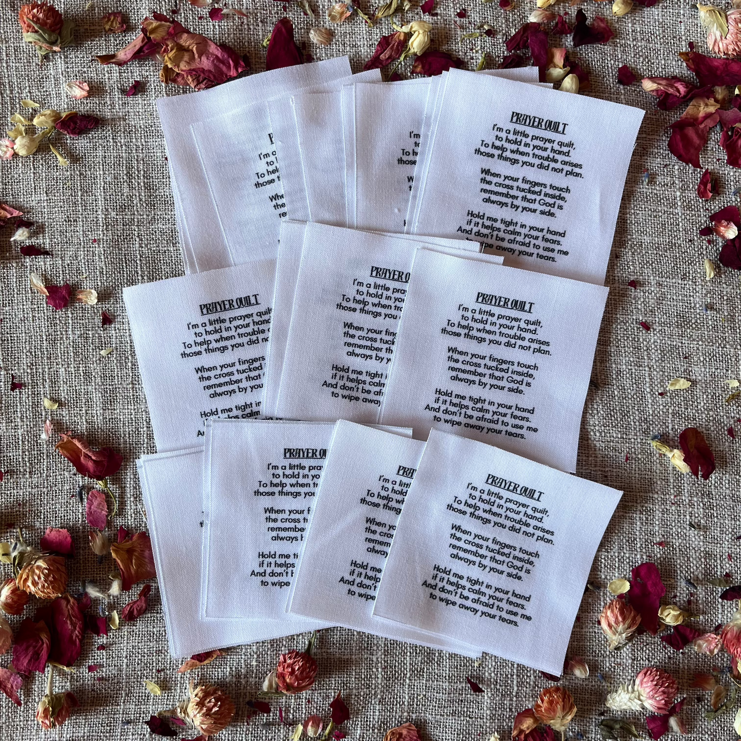 Set of 30 Precut 3” Pocket Prayer Poem Labels – Christian Fabric Quilt Squares for Sewing & Crafting