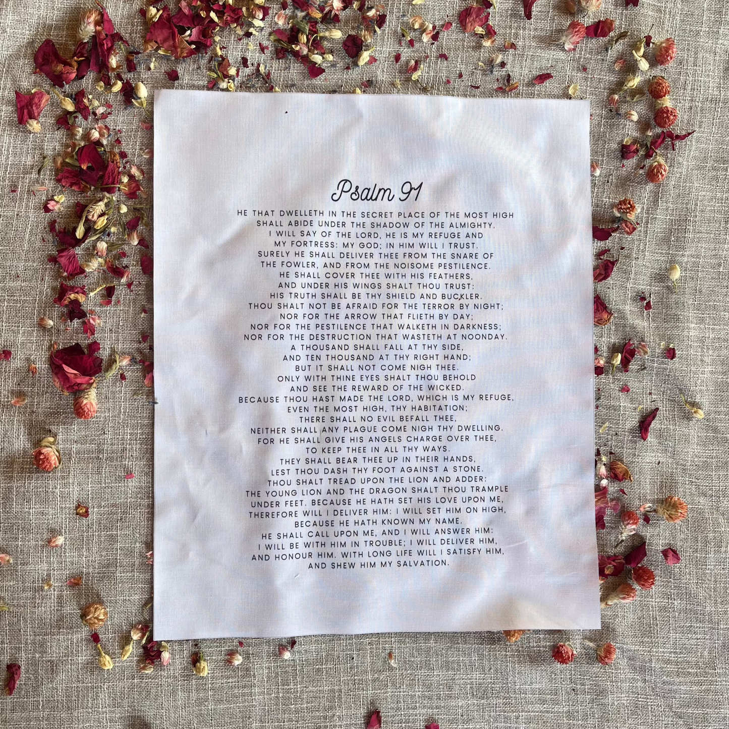 Psalm 91 KJV Precut Cotton Quilt Panel – Inspirational Fabric for Quilting & Crafts | White Cotton | 11.5" x 14"