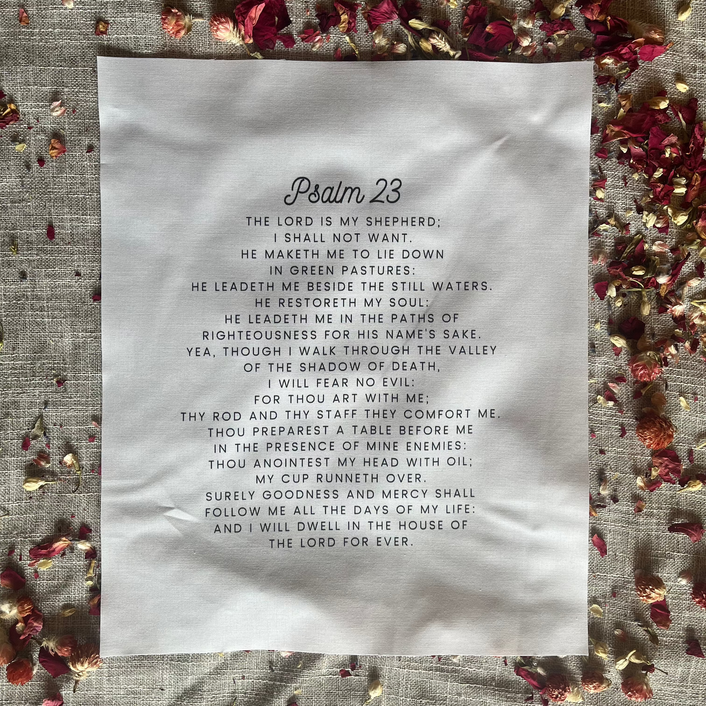 Psalm 23 KJV Precut Cotton Quilt Panel – Inspirational Fabric for Quilting & Crafts | White Cotton | 11.5" x 14"