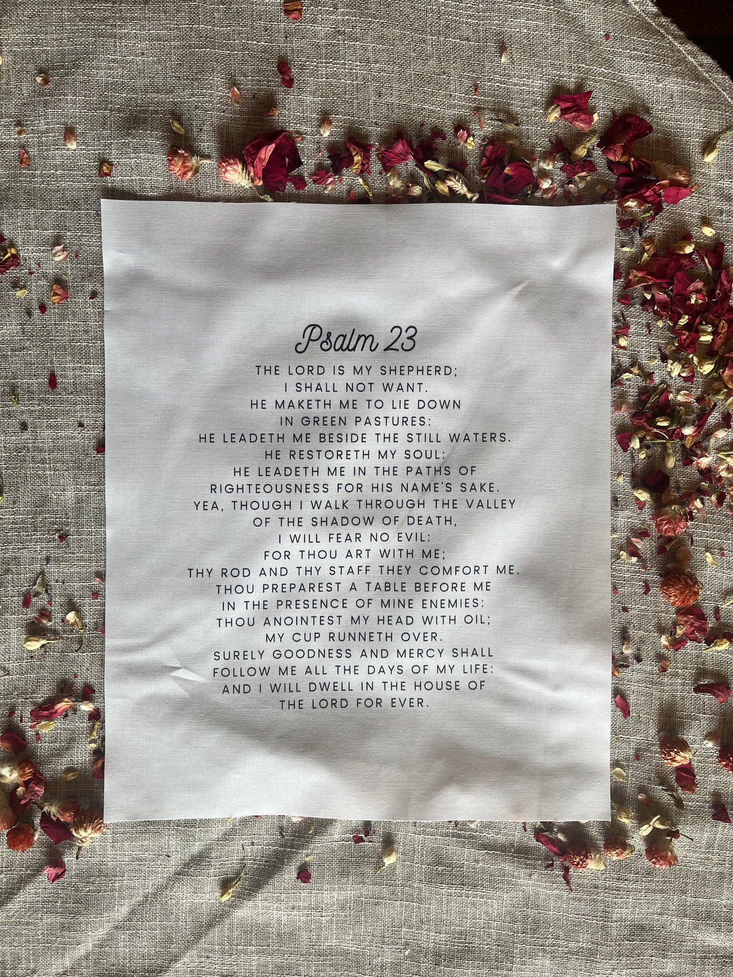 Psalm 23 KJV Precut Cotton Quilt Panel – Inspirational Fabric for Quilting & Crafts | White Cotton | 11.5" x 14"