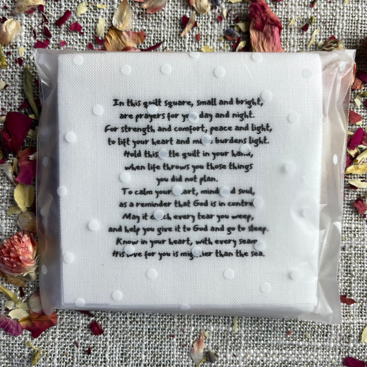 Set of 30 Precut 3” Pocket Prayer Quilt Poem Labels – Christian Fabric Quilt Squares for Sewing & Crafting