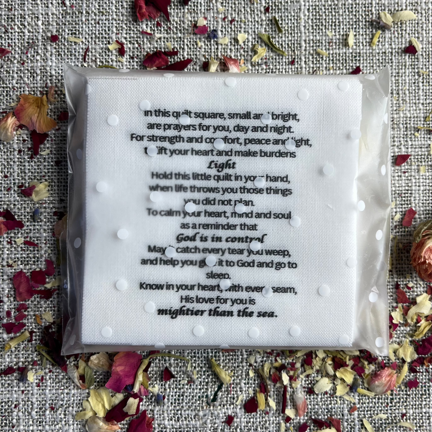 Set of 30 Precut 3” Pocket Prayer Quilt Poem Labels – Christian Fabric Quilt Squares for Sewing & Crafting