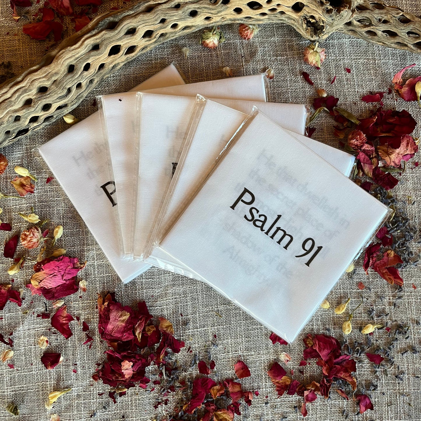 Psalm 91 KJV Precut Quilt Squares – Fabric Charm Pack on White Cotton | Bible Verse Quilt Blocks