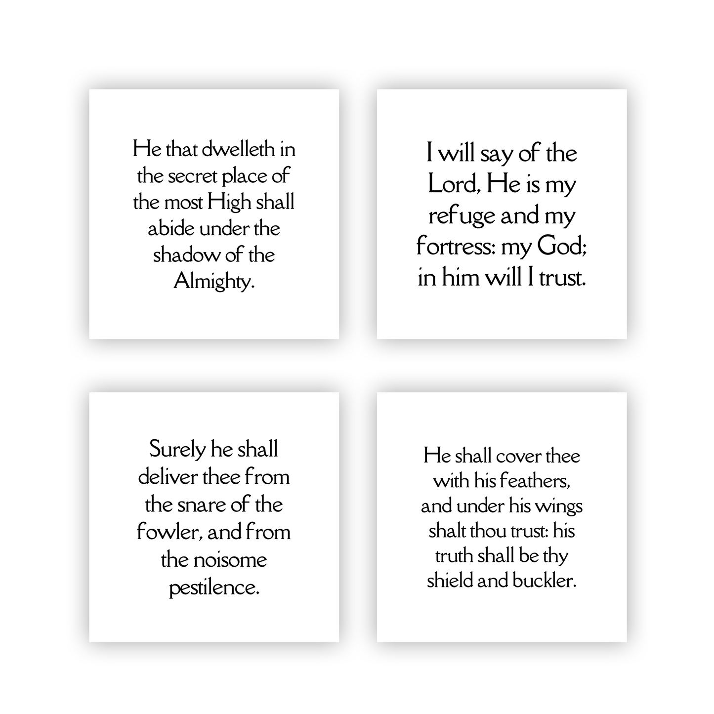 Psalm 91 KJV Precut Quilt Squares – Fabric Charm Pack on White Cotton | Bible Verse Quilt Blocks