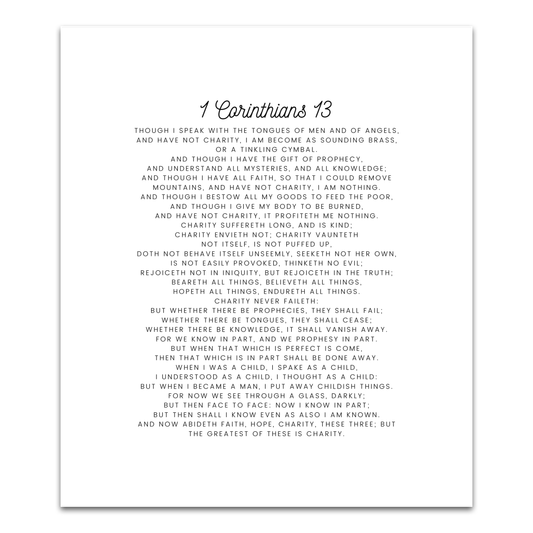 1 Corinthians 13 KJV Precut Cotton Quilt Panel – Inspirational Fabric for Quilting & Crafts | White Cotton | 11.5" x 14"