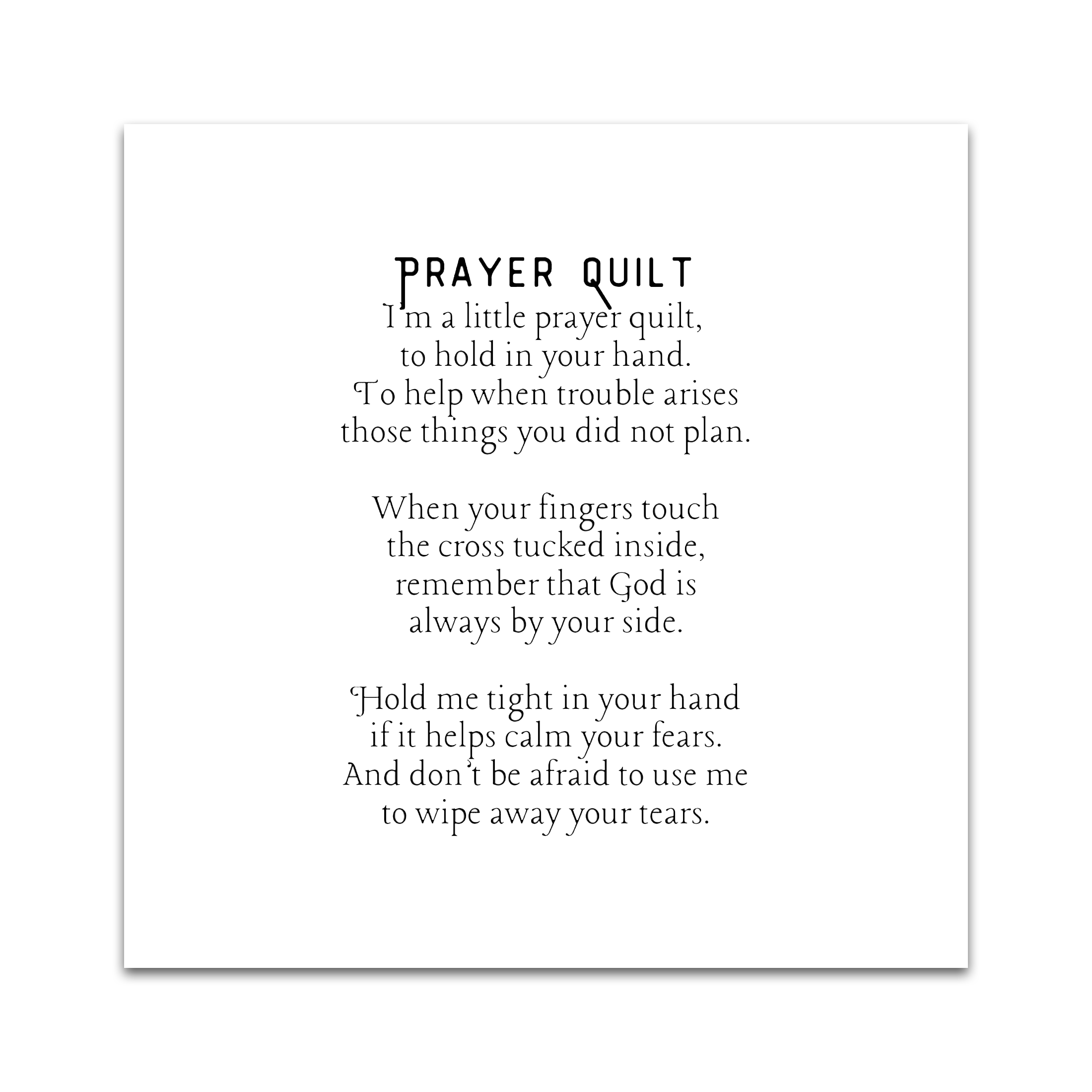 pack of 1, 5 or 30 precut 3” pocket prayer quilt poem labels
