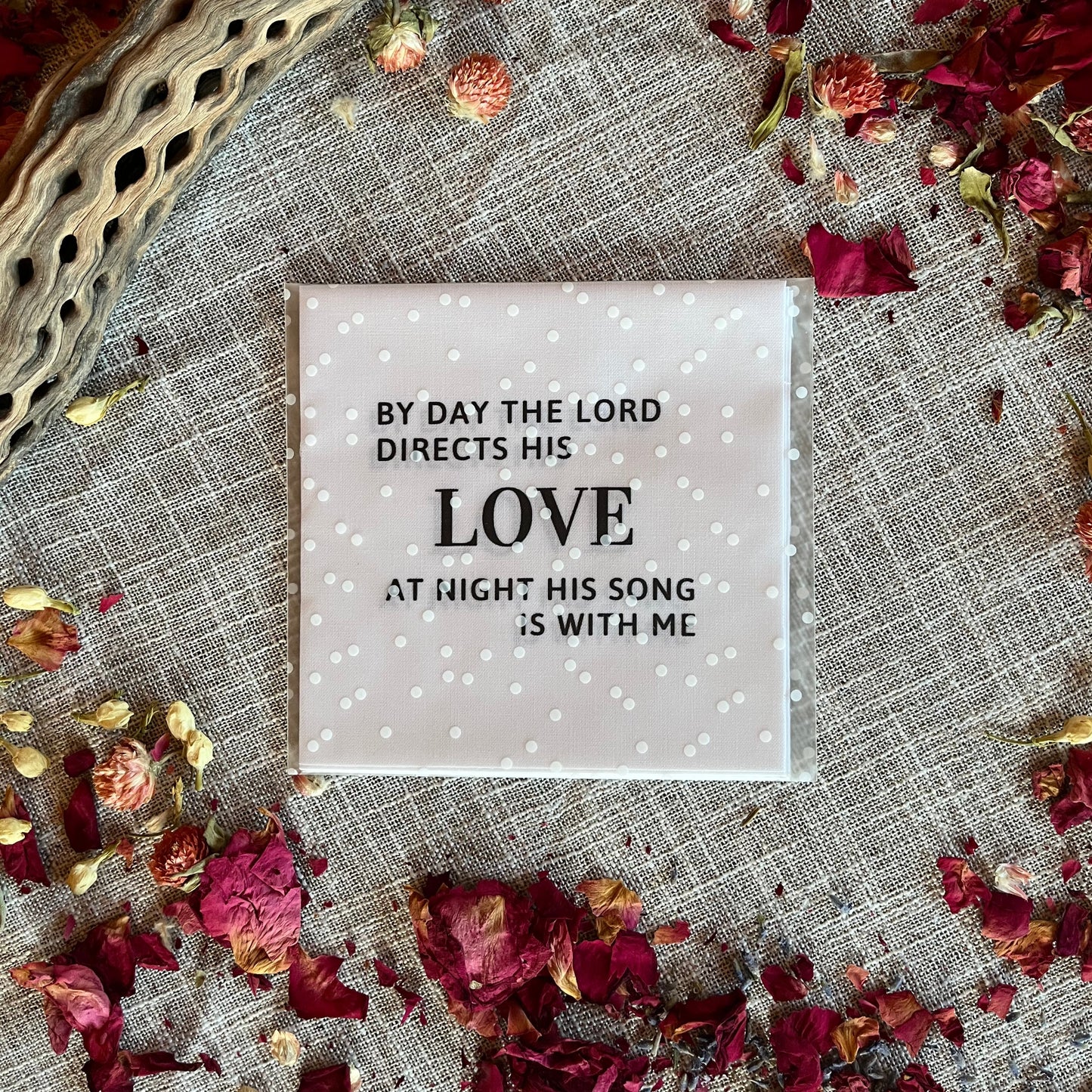 By Day The Lord Directs His Love, By Night His Song is With Me Precut Christian Bible Quilt Square