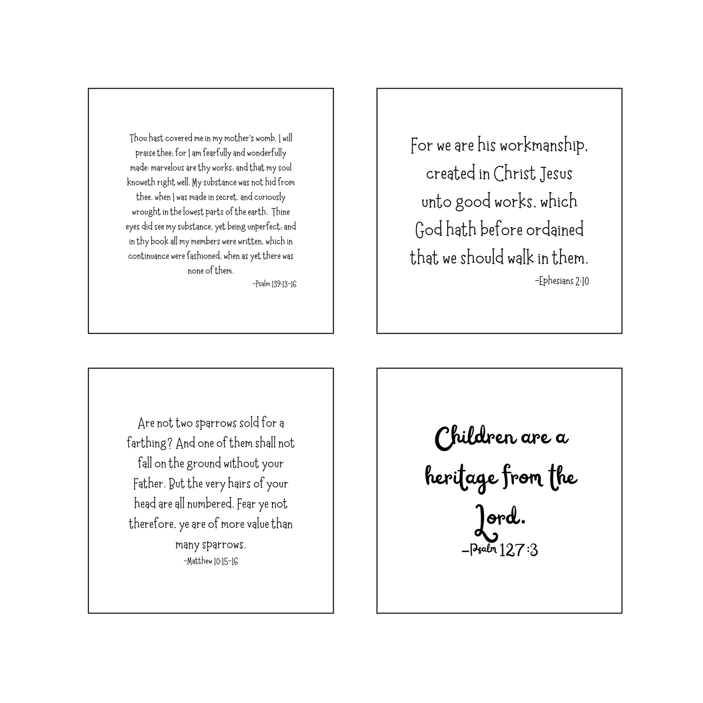 Set of 16 Precut Baby-Themed Bible Verse Quilt Squares