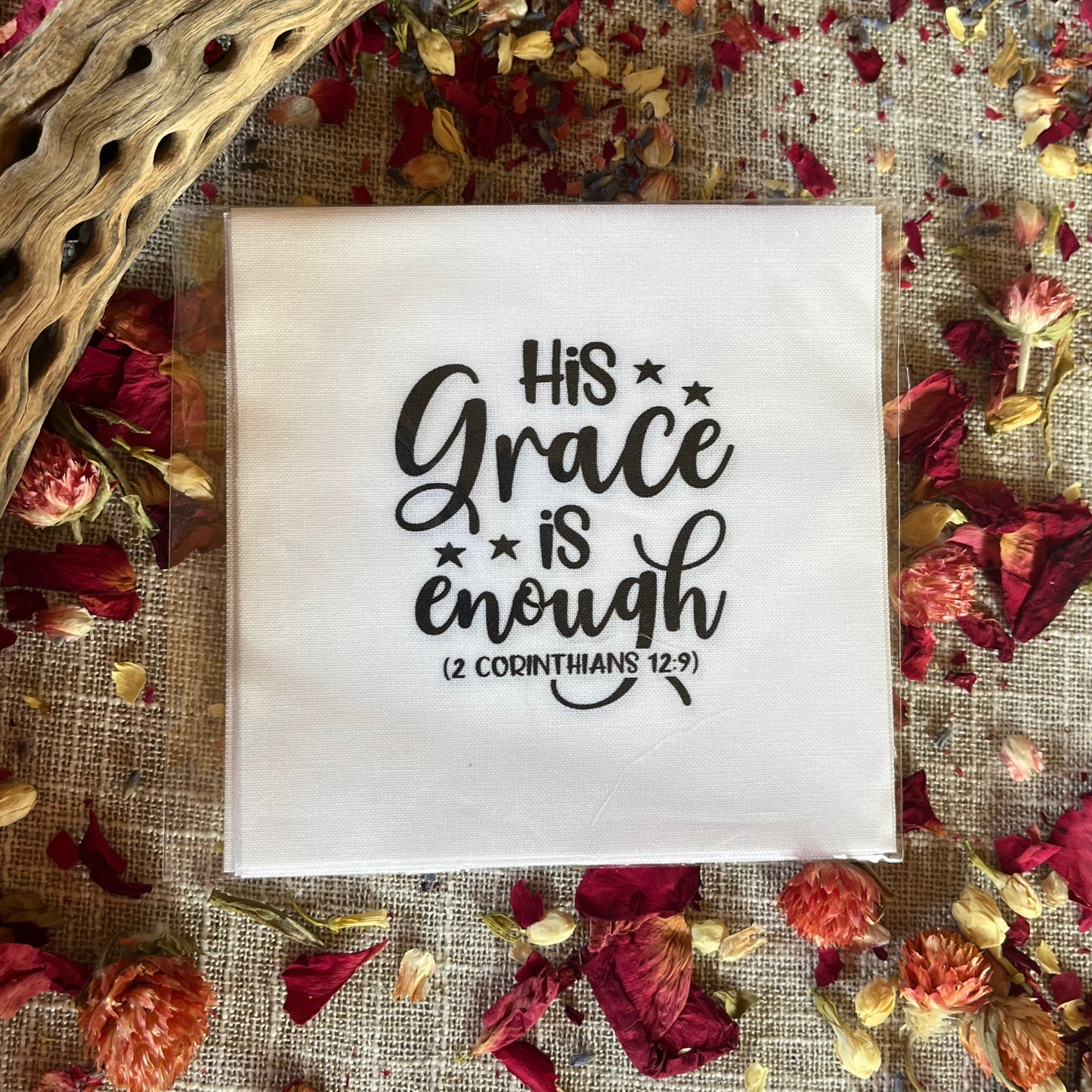 Precut Bible Quilt Square - His Grace Is Enough, 2 Corinthians 12:9