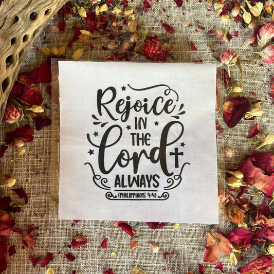 Precut Bible Quilt Square - Rejoice In The Lord Always, Philippians 4:4