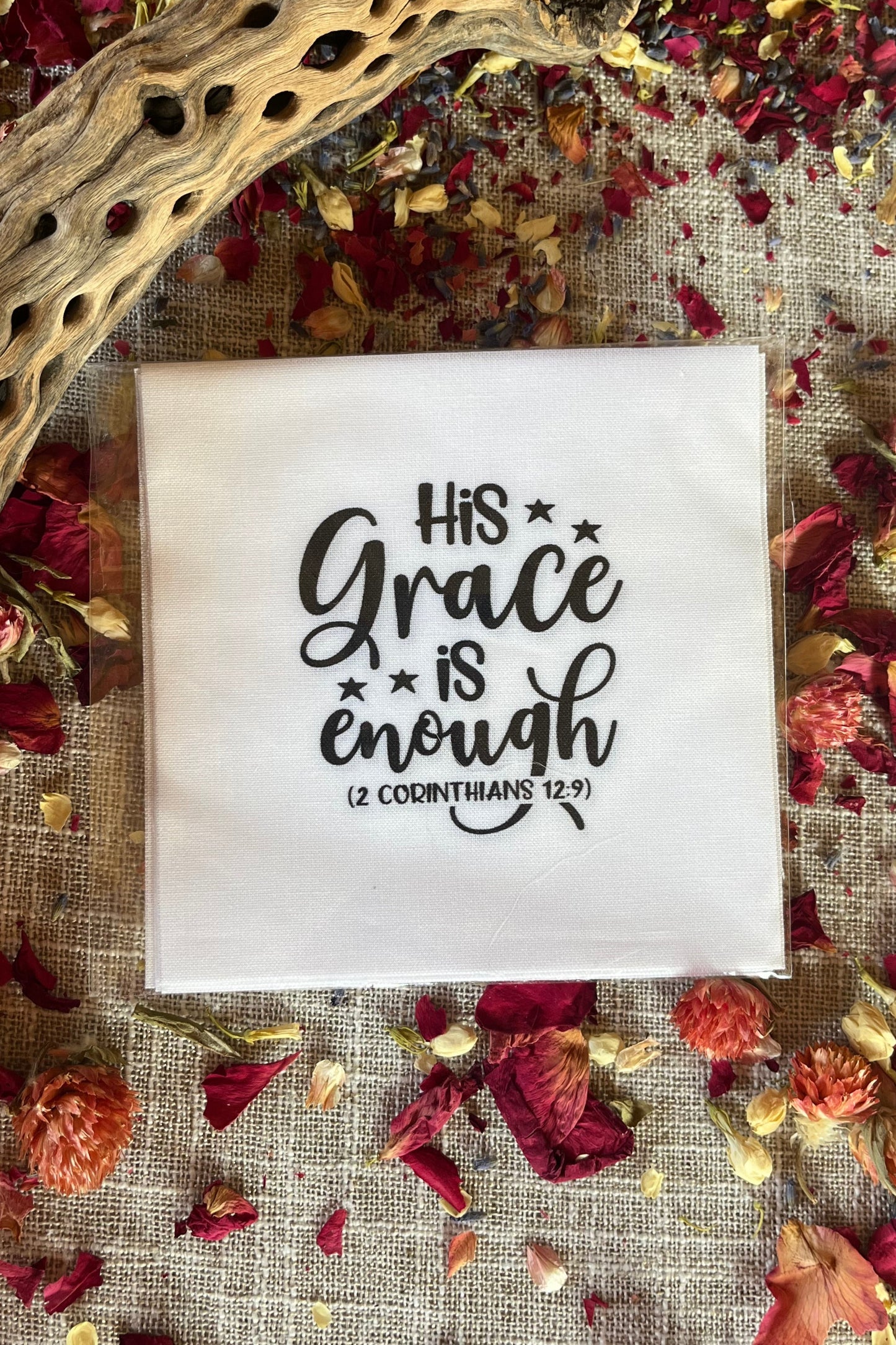 Precut Bible Quilt Square - His Grace Is Enough, 2 Corinthians 12:9