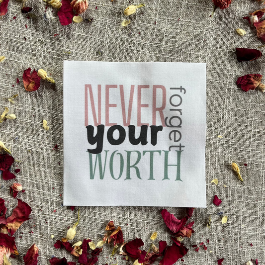 5" Precut Cotton Quilt Square – Never Forget Your Worth | Inspirational Fabric for Quilting & Crafts | Pack of 1 or 5