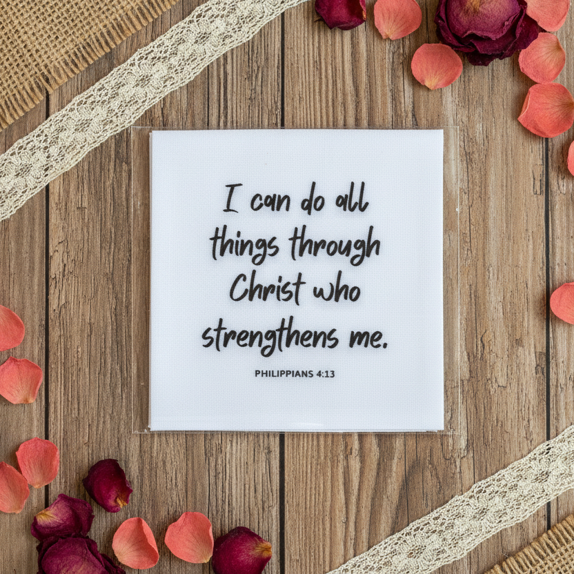 Bible Verse Fabric Charm Pack – Set of 10 Precut Quilt Squares | KJV Scripture on White Cotton